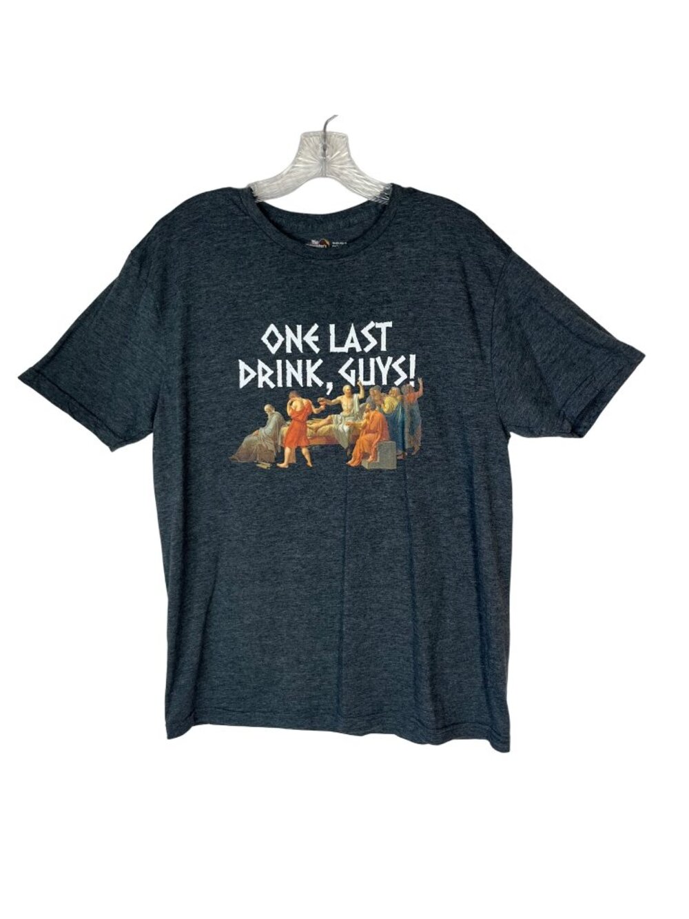 The Philosophers Shirt Graphic Tshirt Large Gray Socrates One Last Drinkโ Guys